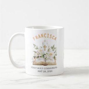 Caneca De Café Primeira Comunhão Floral Bíblia Religiosa