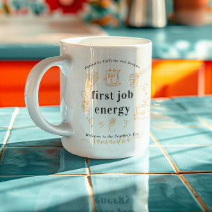 Caneca De Café Primeira Energia no Emprego Monograma de Rabisco