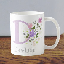 Primeira Inicial Mais Nome Davina com Flores