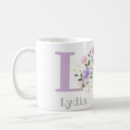 Caneca De Café Primeira Inicial Mais Primeiro Nome com Flores
