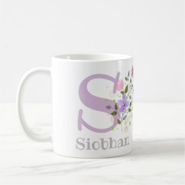 Caneca De Café Primeira inicial mais primeiro nome com flores