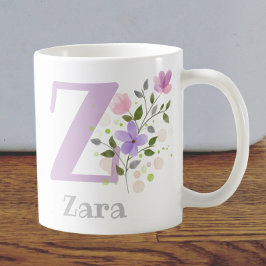 Caneca De Café Primeira Inicial Mais Primeiro Nome com Flores