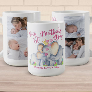 Caneca De Café Primeira Mamãe do Dia de as mães e Elefante do Beb