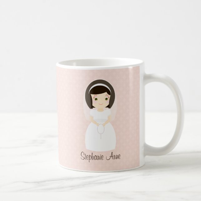 Caneca De Café Primeira menina do Brunette do comunhão santamente (Direita)