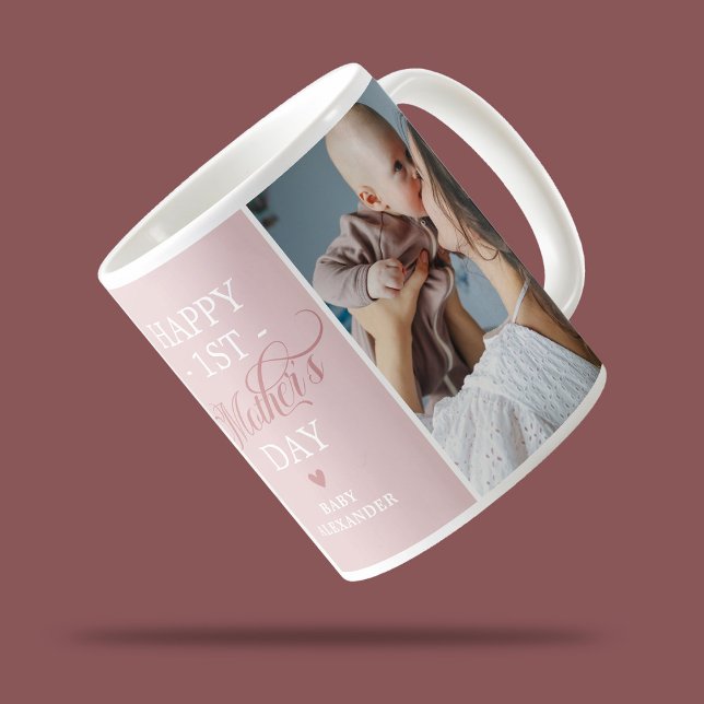 Caneca De Café Primeiro Dia das Mães 2 Foto Rosa (Criador carregado)
