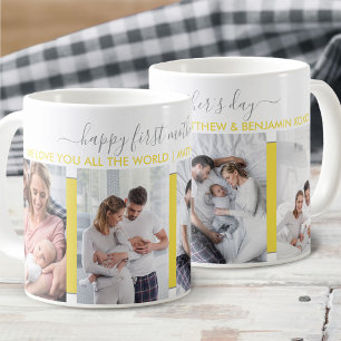 Caneca De Café Primeiro Dia das Mães 4 Foto Cinza Amarelo Persona