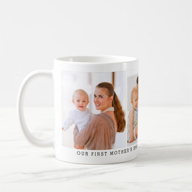 Caneca De Café Primeiro Dia das Mães Personalizado com 3 Fotos (Esquerda)
