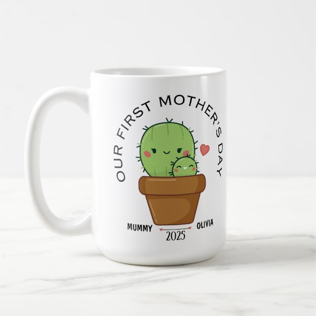 Caneca De Café PRIMEIRO DIA DE AS MÃES 2025, cacto engraçado (Esquerda)
