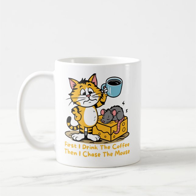 Caneca De Café Primeiro Eu Bebo O Café Engraçado De Gato (Esquerda)