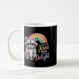 Caneca De Café Primeiro Jesus Acha Um Design De Guaxinim Encantad