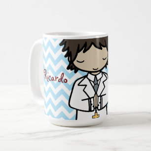 Caneca De Café Primeiro menino adorável do brunette do comunhão