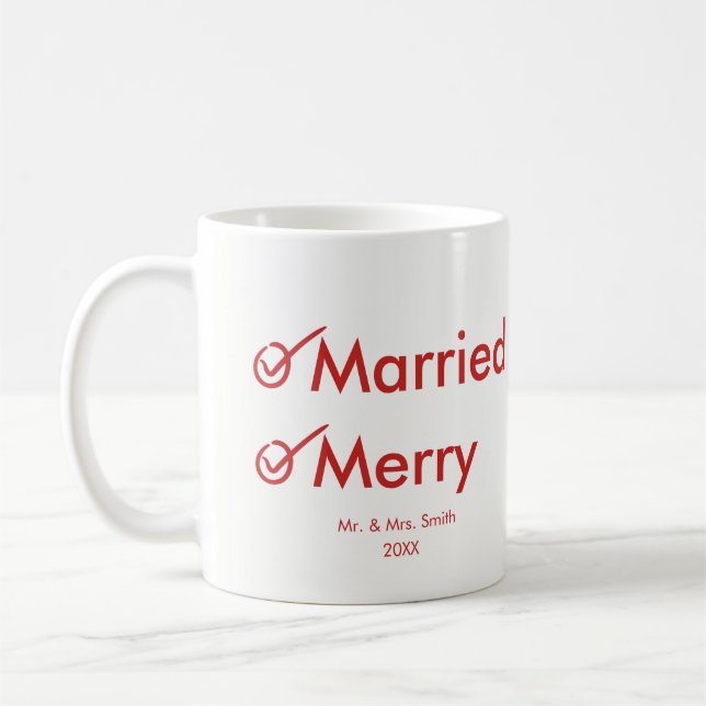Caneca De Café Primeiro Natal casado casado e da feliz | (Esquerda)
