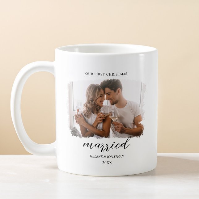 Caneca De Café Primeiro Natal Casado Foto Elegante Recém-casados (First Christmas Married Elegant Photo Newlyweds Coffee Mug)