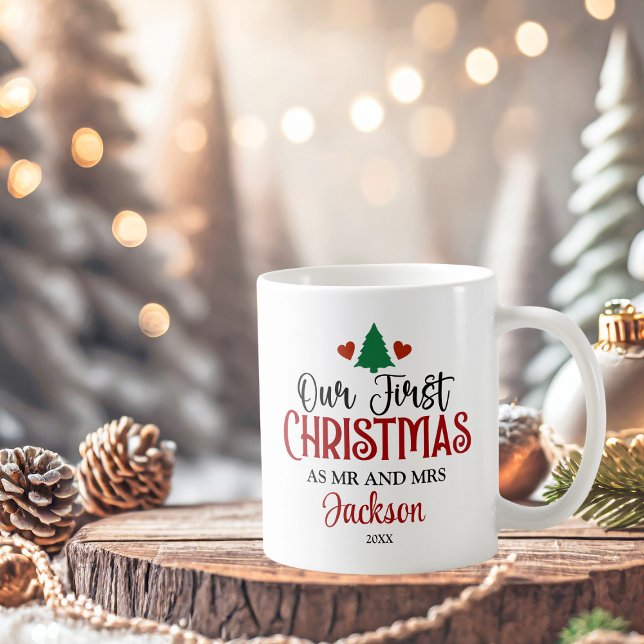 Caneca De Café Primeiro Natal como Sr. e Sra. Personalizada (Criador carregado)