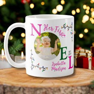 Caneca De Café Primeiro Natal da Menina Rosa Primeiro Noel Foto