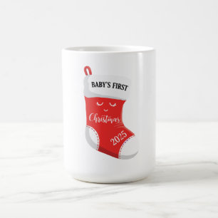 Caneca De Café Primeiro Natal do Bebê 2025 Rosto Kawaii Fofo