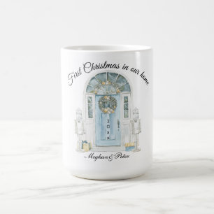 Caneca De Café Primeiro Natal Em Nossa Casa Aquarela Porta Azul