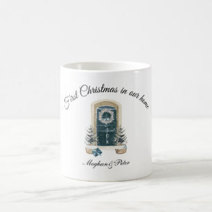 Caneca De Café Primeiro Natal Em Nossa Casa Aquarela Verde Sage