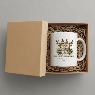 Caneca De Café Primeiro Natal personalizado, renas, recém-casados