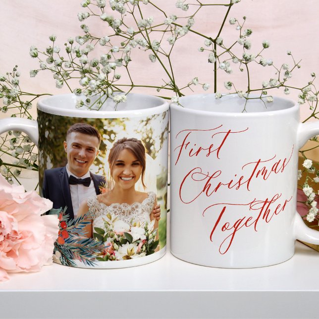 Caneca De Café Primeiro Natal recém-casados nomes de fotos de cas (Criador carregado)