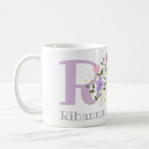 Caneca De Café Primeiro Nome Inicial Plus com Flores