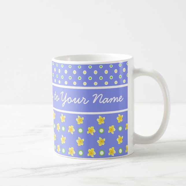 Caneca De Café Primroses Coffee Mug: Personalizar: Bolinhas Azuis (Direita)