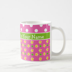 Caneca De Café Primroses Coffee Mug: Personalize: Bolinhas Rosa