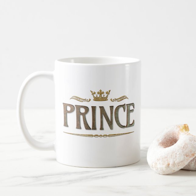 Caneca De Café PRINCE - Grande Letra Real Medieval (Com Donut)