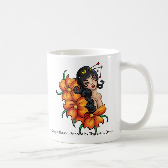 Caneca De Café Princesa alaranjada japonesa da flor do tatuagem (Direita)