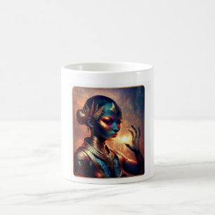Caneca De Café Princesa Alienigena Escura Posando Com Fundo Fogo