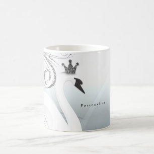 Caneca De Café Princesa Cisne Prata e Branco Swirl Chic Conto de 