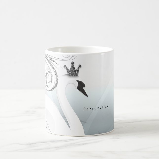 Caneca De Café Princesa Cisne Prata e Branco Swirl Chic Conto de  (Centro)