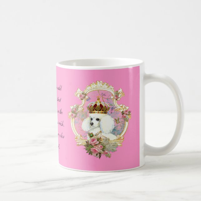 Caneca De Café Princesa de Poodle Branca em Rosas Rosa (Direita)