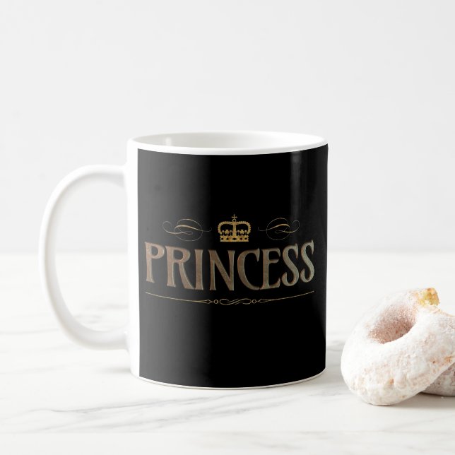 Caneca De Café Princesa Dourada Metal - Grande Coroa Real Medieva (Com Donut)