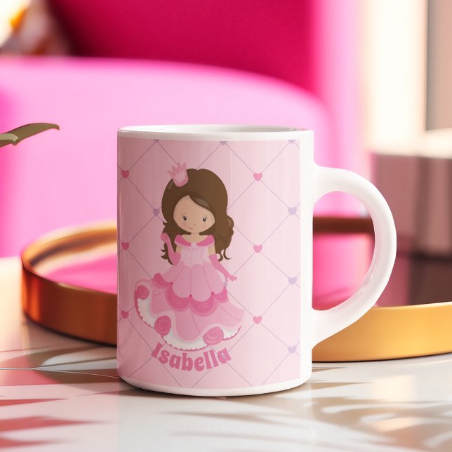 Caneca De Café Princesa Rosa Bonita Menina Personalizada Nome (Criador carregado)