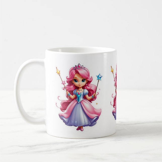 Caneca De Café Princesa Rosa Com Mão Magia E Tiara (Esquerda)