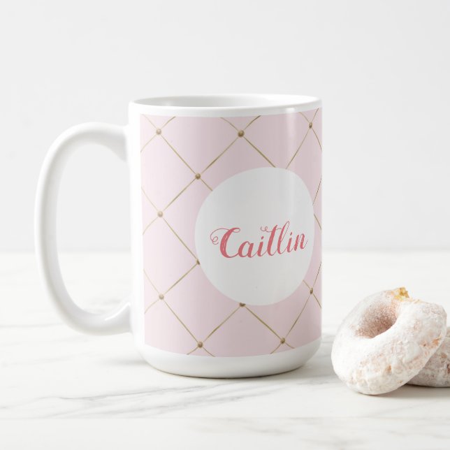 Caneca De Café Princesa rosa e Dourada, nome Mugs (Com Donut)