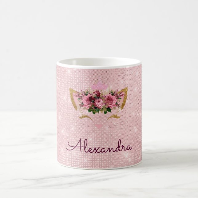 Caneca De Café Princesa Rosa Kitten Rosa Dourada Leve Rosa Rosa (Centro)