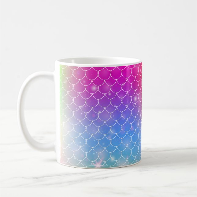 Caneca De Café Princesa sereia com balanças arco-íris kawaii (Esquerda)