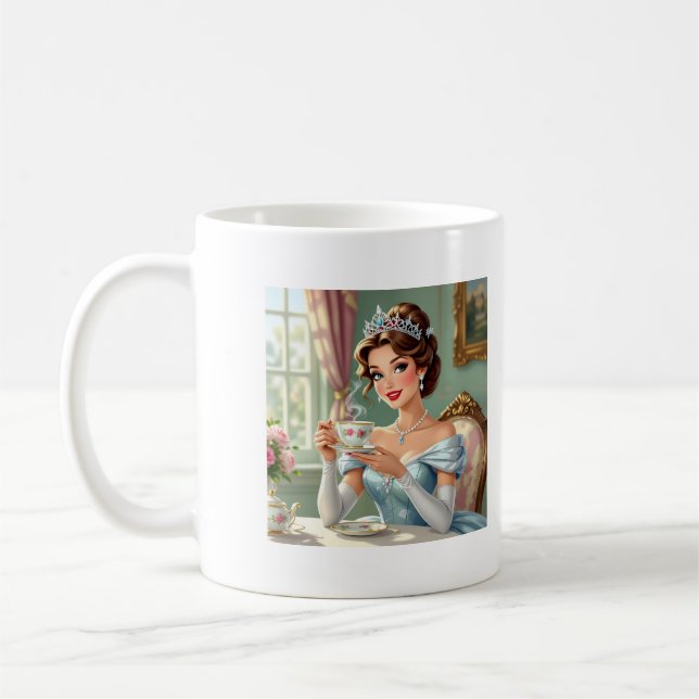 Caneca De Café Princesa sofisticada com coroa e vestido elegante (Esquerda)