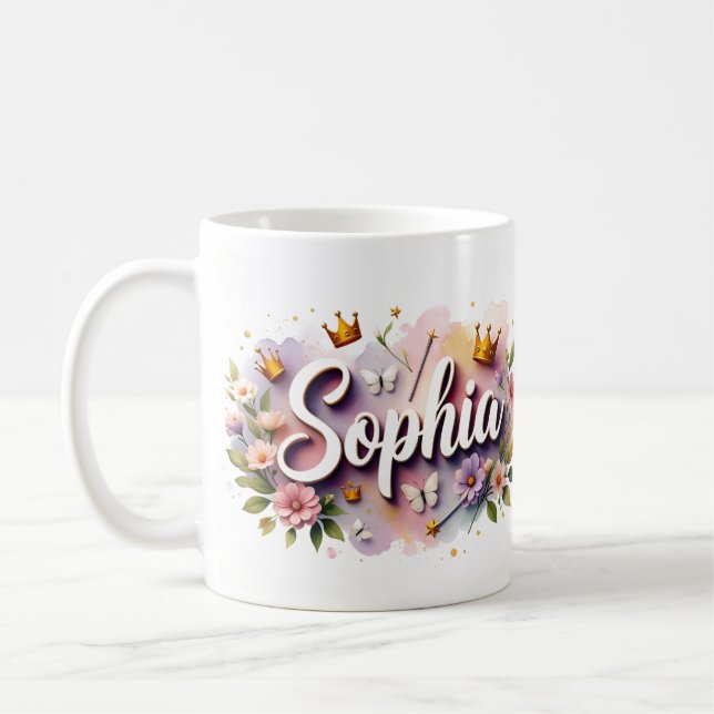 Caneca De Café Princess Floral Custom Mug – Personalized Name  (Esquerda)