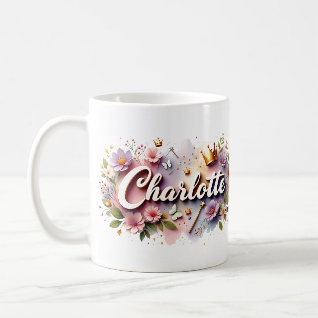 Caneca De Café Princess Floral Custom Mug – Personalized Name (Esquerda)