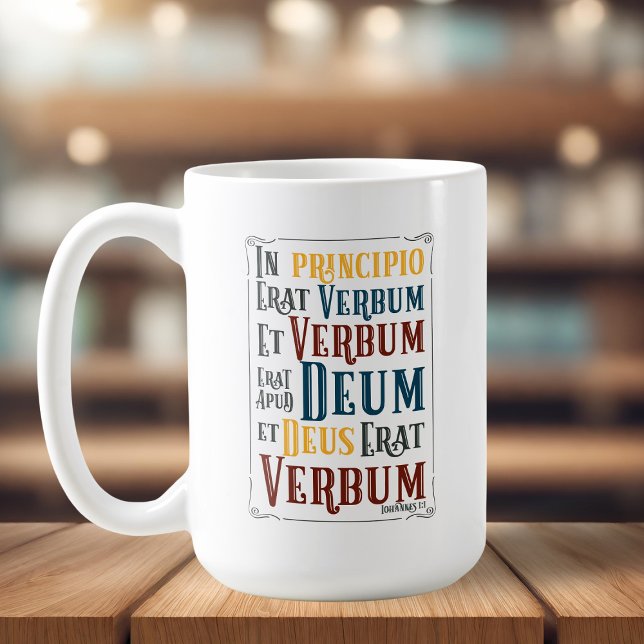 Caneca De Café Principio Erat Verbum Latim com Inglês (In Principio Erat Verbum Latin with English Coffee Mug)