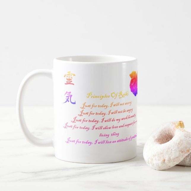 Caneca De Café Princípios Reiki Apenas Para Hoje O Rainbow (Com Donut)