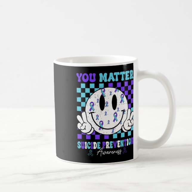 Caneca De Café Problema Com A Prevenção Suicida De Fita Roxa Teal (Direita)