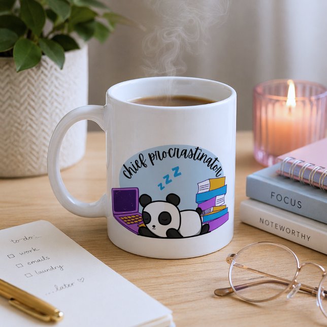 Caneca de Café Procrastinador Panda Humorístico (Criador carregado)