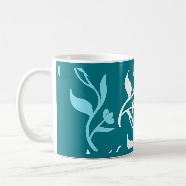 Caneca De Café Produto Padrão Turquesa White Leaves (Esquerda)