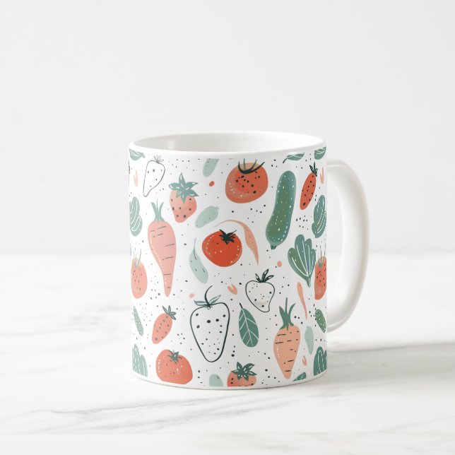 Caneca De Café Produtos hortícolas desenhados à mão (Frente Esquerda)