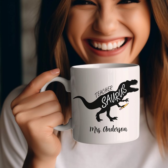 Caneca De Café Professauro Nome de Dinossauro de Professor Engraç (Teachersaurus)