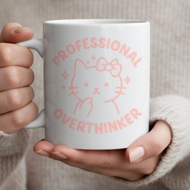 Caneca De Café Professional Overthinker Funny Cat Overthinking  (Criador carregado)